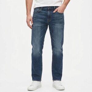 Gap Mens Straight Leg Jeans Dark Wash Whiskered Blue Denim Low Stretch 34